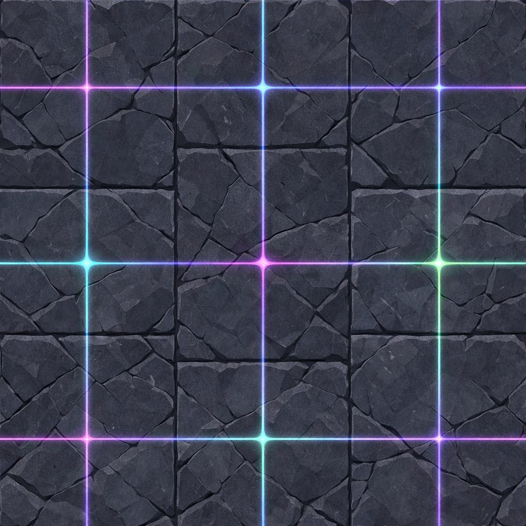 dark PBR graphite floor with a restrained holographic grid on top texture preview